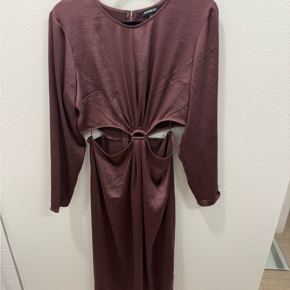 EXPRESS Satin Cutout Midi Dress – Size 12 – Mauve/Burgundy